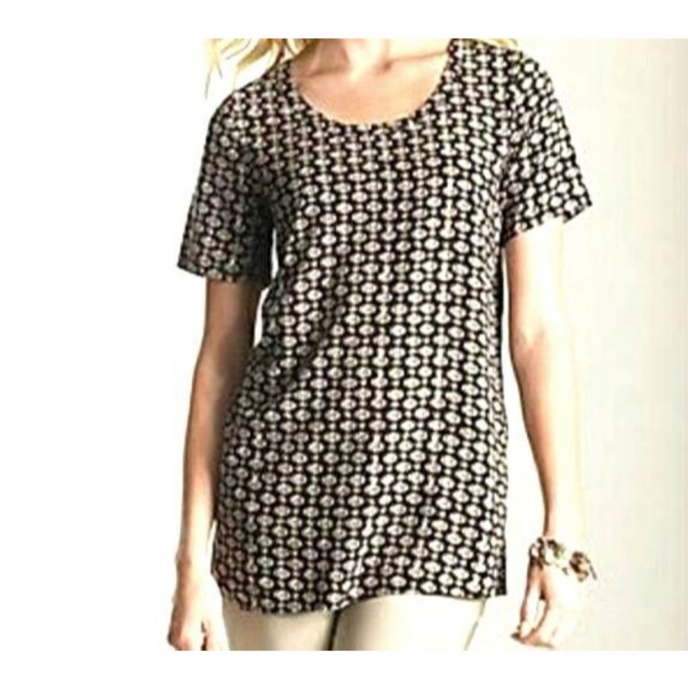 J Jill Top XS Black Geo Print NEW Rayon Dressy Blouse Generous May Fit Larger S